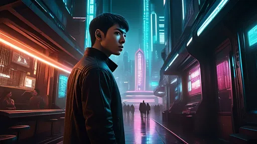 Prompt: Futuristic sci-fi illustration combining elements of Star Trek and Blade Runner, IMAX 70mm film, Voigtlander Super-wide Heliar 15mm lens, iconic characters, high-tech cybernetic enhancements, gritty urban cityscape, neon-lit streets, detailed spaceship with sleek metallic design, intense and moody atmosphere, cybernetic enhancements, intense close-ups, expressive faces, detailed faces, detailed eyes, detailed hair, detailed skin, realistic skin,  detailed Starfleet uniforms, detailed Starfleet communicator badges, detailed clothing, advanced technology, highres, ultra-detailed, sci-fi, cyberpunk, intense atmosphere, futuristic spaceship, urban setting, neon-lit, cybernetic enhancements, professional, moody lighting,