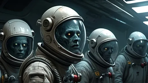 Prompt: Futuristic graphic zombie sci-fi illustration of crew members in advanced space suits, gore, viscera, disaster, cracked helmets, manic behavior, graphic horror, disease, paranoia, industrial metallic tones, realistic textures, atmospheric lighting, high-tech ambiance, detailed futuristic technology, professional, highres, ultra-detailed, sci-fi, atmospheric lighting, crew members in space suits, industrial metallic tones, realistic textures, biopunk, by Agostino Arrivabene, by Frazetta, by Giger
