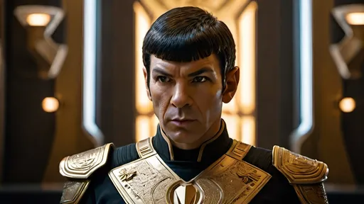 Prompt: a highly detailed, high quality professional matte painting incorporating elements of Star Trek, IMAX 70mm film, Leica APO-Summicron-M 90mm f/2 lens,


Admiral Spock, fierce demeanor, a fearsome leader, intelligent vibe, Roman-inspired haircut, highly detailed Roman-inspired gold Starfleet battle armor, ornate, intricate design, highly detailed Starfleet communicator badges, realistic rank insignia,  dynamic posture, highly detailed face, highly detailed facial wrinkle texture, highly detailed skin texture, highly detailed salt and pepper hair, highly detailed hair texture, highly detailed brown eyes, detailed iris texture, detailed pupils, highly detailed eyelashes, highly detailed eyebrows, highly detailed ears, highly detailed arms, highly detailed hands, detailed mouth texture, highly detailed fingers, detailed mouth, relaxed mouths, highly detailed teeth, 

a futuristic city, gleaming, futuristic highly detailed Roman architecture, splendid, opulent,  Highly detailed futuristic depiction of Roman iconography, marble and gold materials, highly detailed intricate marble carvings, futuristic Roman architecture, gold accents, ultra-detailed, professional, futuristic, highly detailed Roman iconography, marble, gold, intricate details, luxurious, dramatic lighting and shadows,  sci-fi, vibrant and dynamic, Roman Empire vibe, captivating storytelling, futuristic technology, detailed futuristic work stations, cinematic quality, dynamic composition,  unique visual narrative, dramatic angles, lens flare, professional lighting, subdued color scheme, sunset, 