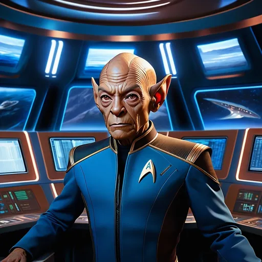 Prompt: Highly detailed photorealistic matte painting for a Star Trek Discovery movie, of a Starfleet Ferengi doctor in the med bay on the starship Discovery, movie poster style, Vallejo style, 64k, ultra-realistic, photorealistic, detailed, matte painting, Ferengi doctor, med bay, starship Discovery, octane rendering, professional, detailed facial features, detailed setting, intense lighting, realistic colors, atmospheric lighting, sci-fi, futuristic, professional quality, 