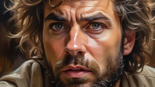 Prompt: Detailed oil painting of a hairy man with wild hair, perplexed expression, chaotic texture, high texture details, realistic, expressive, warm tones, dramatic lighting, dramatic facial features, intense gaze, 3D rendering, high quality, oil painting, dramatic lighting, warm tones, intense expression, chaotic hair, detailed eyes, perplexed expression, hairy man, realistic, expressive, dramatic texture
