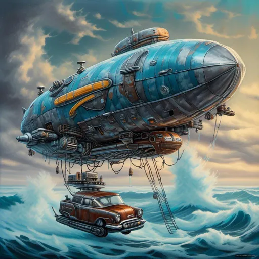 Prompt: <mymodel>futuristic coffee-machine



A nuclear powered Zeppelin shaped like a 1957 Chevy Nomad floating over the North Atlantic during a winter storm, oil painting, dramatic waves crashing against the airship, high contrast, realistic, stormy seas, icy blue and gray tones, dramatic lighting, historical, detailed airship structure, vintage, textured clouds, detailed icebergs, high quality, realistic, historical, stormy, steampunk elements, dramatic lighting