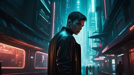 Prompt: Futuristic sci-fi illustration combining elements of Star Trek and Blade Runner, IMAX 70mm film, Voigtlander Super-wide Heliar 15mm lens, iconic characters, high-tech cybernetic enhancements, gritty urban cityscape, neon-lit streets, detailed spaceship with sleek metallic design, intense and moody atmosphere, cybernetic enhancements, intense close-ups, expressive faces, detailed faces, detailed eyes, detailed hair, detailed uniforms, detailed clothing, advanced technology, highres, ultra-detailed, sci-fi, cyberpunk, intense atmosphere, futuristic spaceship, urban setting, neon-lit, cybernetic enhancements, professional, moody lighting,