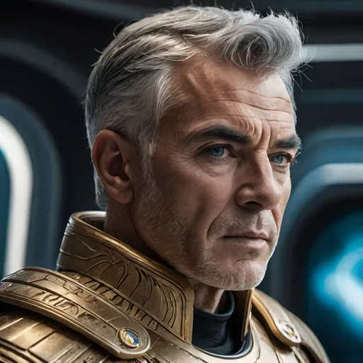 Prompt: a highly detailed, high quality professional matte painting incorporating elements of Star Trek, IMAX 70mm film, Leica APO-Summicron-M 90mm f/2 lens,

Admiral Kirk, rugged looks, battle scarred, Confident, cocky, commanding demeanor,  intelligent vibe, proud and imperious, Roman-inspired haircut, gray hair, grizzled, gruff exterior, highly detailed gold Roman-inspired Starfleet body armor, ornate, intricate design, highly detailed Starfleet communicator badge, gold and jewel embellishments, highly detailed rank insignia,  highly detailed face, intense facial expression, highly detailed facial wrinkles, highly detailed skin texture, highly detailed hair, highly detailed hair texture, highly detailed steely blue eyes, highly detailed iris texture, highly detailed pupils, highly detailed corneas, highly detailed sclera texture, highly detailed eyelashes, highly detailed eyebrows, highly detailed ears, highly detailed arms, highly detailed hands, highly detailed mouth texture, highly detailed fingers, highly detailed mouth, highly detailed teeth, dramatic poses,


a highly detailed futuristic city, gleaming, futuristic highly detailed Roman architecture, splendid, opulent,  Highly detailed futuristic depiction of Roman iconography, marble and gold materials, highly detailed intricate marble carvings, futuristic Roman architecture, gold accents, ultra-detailed, professional, futuristic, highly detailed Roman iconography, marble, gold, intricate details, luxurious, dramatic lighting and shadows, sci-fi, vibrant and dynamic, Roman Empire vibe, captivating storytelling, futuristic technology, highly detailed futuristic work stations, cinematic quality, dynamic composition,  unique visual narrative, dramatic angles, lens flare, professional lighting, subdued color scheme, night, two moons, 