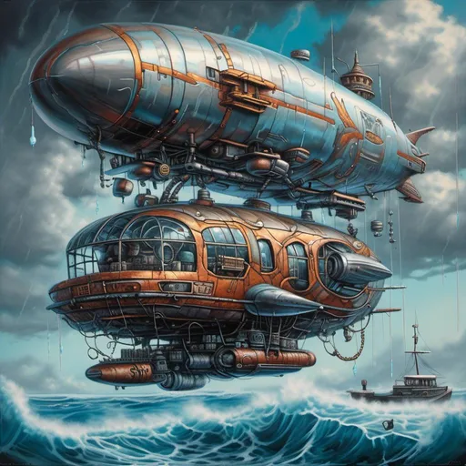 Prompt: <mymodel>futuristic coffee-machine



A nuclear powered Zeppelin shaped like a 1957 Chevy Nomad floating over the North Atlantic during a winter storm, oil painting, dramatic waves crashing against the airship, high contrast, realistic, stormy seas, icy blue and gray tones, dramatic lighting, historical, detailed airship structure, vintage, textured clouds, detailed icebergs, high quality, realistic, historical, stormy, steampunk elements, dramatic lighting