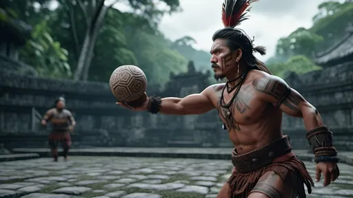 Prompt: a Mayan warrior in 500 CE, playing Mayan ball game, single 110mm diameter ball, best quality, 64k, unreal engine, octane rendering, highly detailed, by Denis Villenueve, by Greig Fraser, Zeiss ZM T* Biogon 21/2.8 lens, IMAX 70mm film