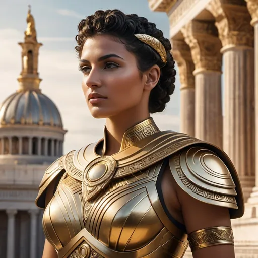 Prompt: detailed Roman-inspired Starfleet armor, ornate, intricate design, detailed Starfleet communicator badges, realistic rank insignia, Starfleet-inspired Roman toga, ancient Roman hairstyle, relaxed posture, natural posture, dramatic lighting and shadows,  sci-fi, detailed faces, detailed hair, highly detailed eyes, detailed iris texture, detailed pupils, detailed eyelashes, detailed eyebrows, detailed arms, relaxed arms, detailed hands, relaxed hands, detailed mouths, on a hill above a futuristic city, gleaming, futuristic Roman architecture, splendid, opulent, Highly detailed futuristic depictions of Roman iconography, marble and gold materials, intricate marble carvings, futuristic Roman architecture, gold accents, ultra-detailed, professional, futuristic, Roman iconography, marble, gold, intricate details, luxurious, vibrant and dynamic, Roman Empire vibe, captivating storytelling, expressive faces, intense expressions, cybernetic enhancements, futuristic technology, detailed futuristic work stations, cinematic quality, dynamic composition, dramatic poses, unique visual narrative, dramatic angles, lens flare, professional lighting, subdued color scheme, the golden hour