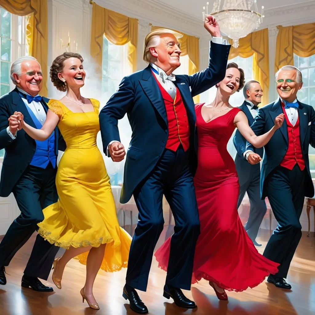 Prompt: bright intermezzo dancing Presidents