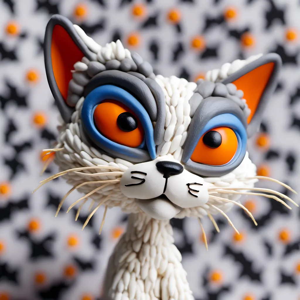 Prompt: Sly silly sneaky smart siamese cat, big blue eyes, white and orange and gray colored fur, sneaking up on her prey, preparing to pounce,stealthily, vividly intricately detailed masterwork masterpiece, in claymation stop motion animation style, <mymodel>