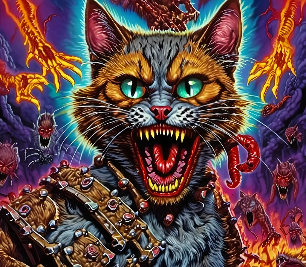 Prompt: Psychedelic scary strange psychotic siamese killer cat guy, 80s slasher horror killer catman creepy knife wielding feral feline killer mastermind, knife claws bloody paws he's a ferocious atrocious slaughterer creep eerie weird very scary lurking in the night looking for his next victim, <mymodel> 