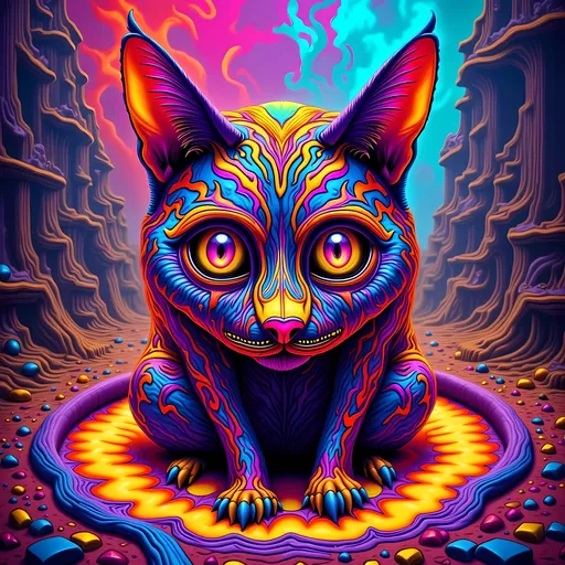 Prompt: Psychedelic siamese cat trippin hallucinatory visual effects cerebral fractal sacred geometry patterns too much catnip on a trip 