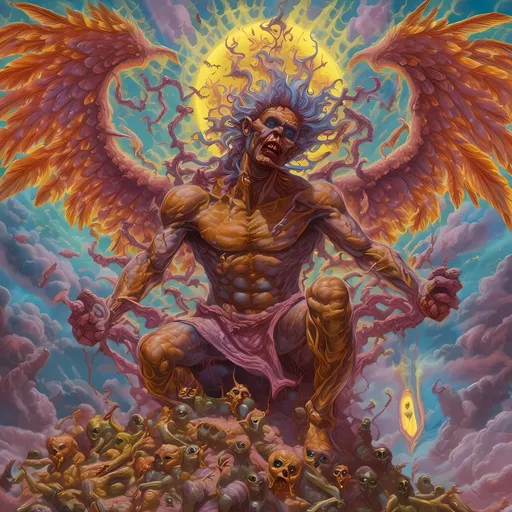 Prompt: A biblically accurate angel, psychedelic, horrifying, vividly portrayed as described in revelations in all its maddening glorious terrifying radiant detail, <mymodel>