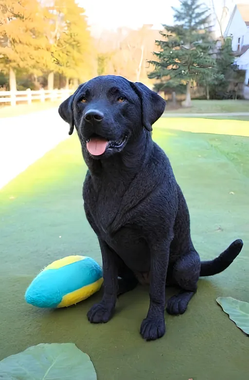 Prompt: Cool old black lab mix dog laying around lazy having a good time, ultra-detailed, ultra-realistic, vivid, elaborate, intricate, best quality, perfect detail, magical hyperrealistic surreal Precisionistic masterwork masterpiece, 
