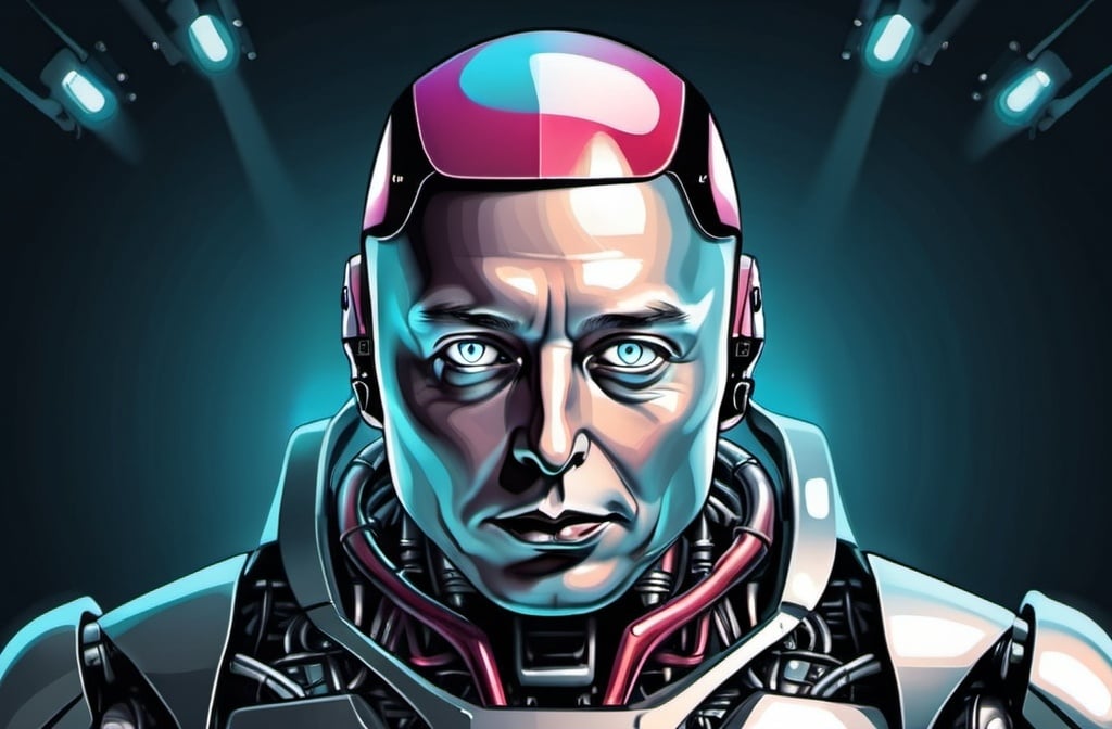 Prompt: elon musk face half of bad robot colorful vector illustration