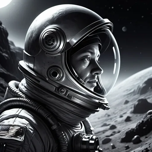 Prompt: Close-up dark style illustration of an astronaut exploring an alien planet, grey tones, high contrast shadows, detailed spacesuit, eerie atmosphere, otherworldly landscape, astronaut helmet with reflections, high quality, highres, detailed, dark style, astronaut, alien planet, eerie atmosphere, detailed spacesuit, otherworldly landscape, high contrast shadows