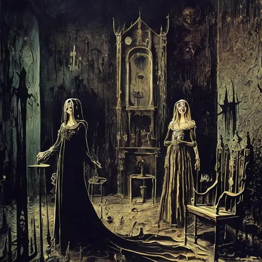 Prompt: "medieval witch" in a haunted mansion - artwork by Salvador Dali - sharp focus, very focused, high definition, very detailed, intricate