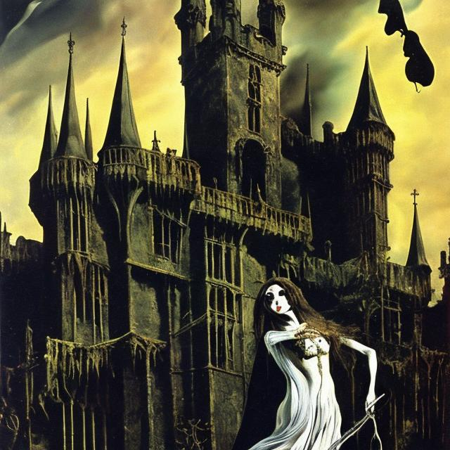 Prompt: "gothic witch" in a haunted castle - artwork by Salvador Dali - sharp focus, very focused, high definition, very detailed, intricate