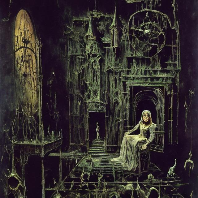 Prompt: "medieval witch" in a haunted mansion - artwork by Salvador Dali - sharp focus, very focused, high definition, very detailed, intricate
