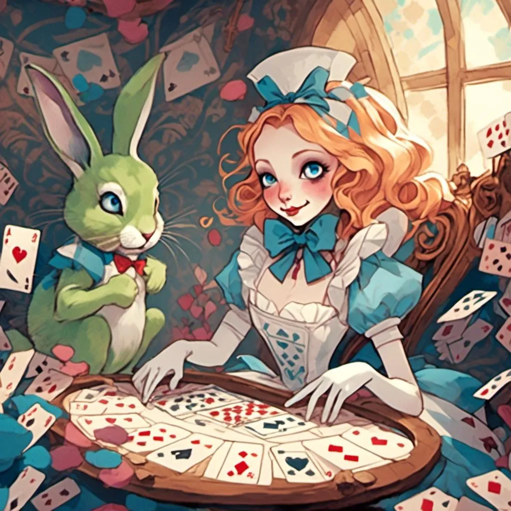 Prompt: <mymodel> Alice in Wonderland Playing TEXAS HOLDEM