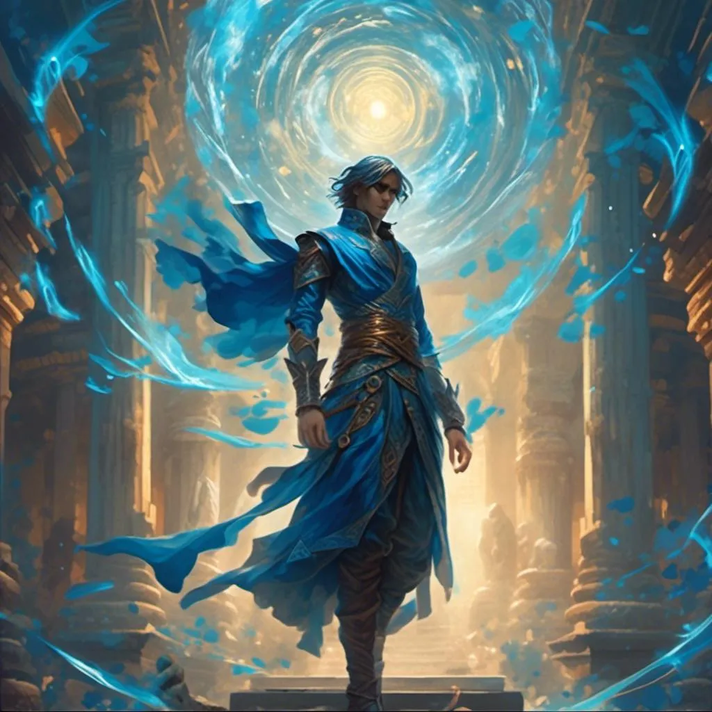 Prompt: <mymodel>(mtg character Jace), (fantasy setting), intricate details, epic scope, mysterious aura, dark sorcery elements, ethereal lighting, rich blue tones, magical energy swirling, ancient ruins in the background, dynamic pose conveying confidence and intellect, high-fantasy ambiance, ultradetailed, cinematic style, captivating atmosphere.