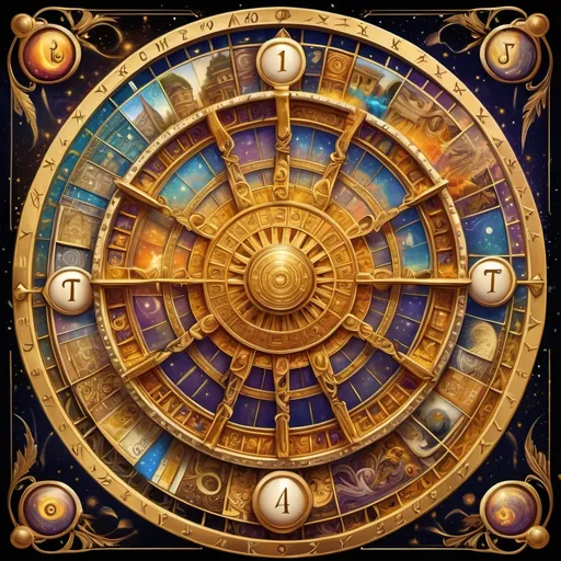 Prompt: The Wheel Of Fortune - Taro Card. The EPIC SPIRAL FRACTAL GOLDEN RATIO VERSION!