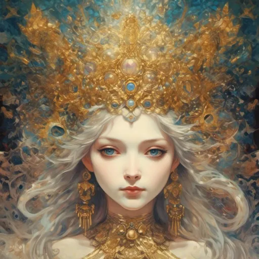 Prompt: <mymodel>(mystical portrayal of The Childlike Empress), (Golden Eyed Commander of Wishes), immortal ruler,