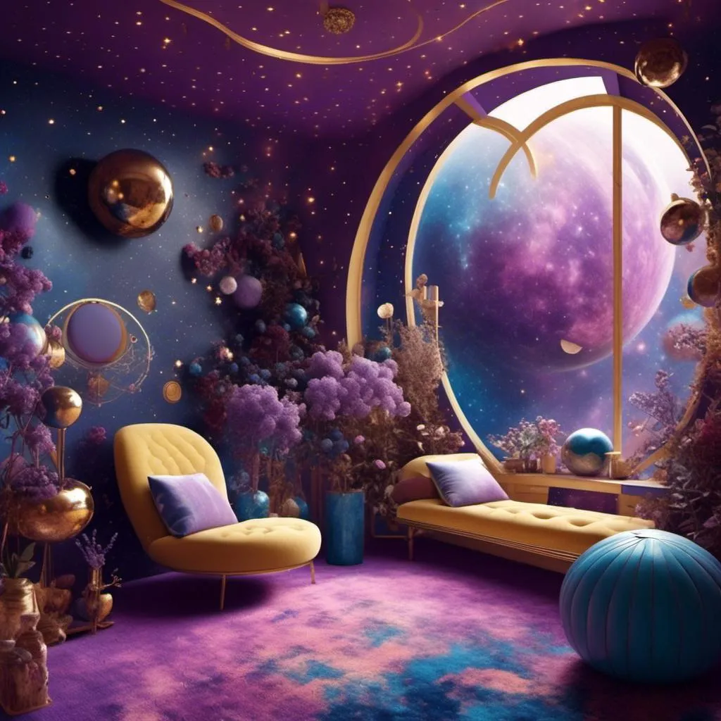 Prompt: <mymodel> Outer Space Home Arcitecture.
Colors: Violet, Blue, Gold