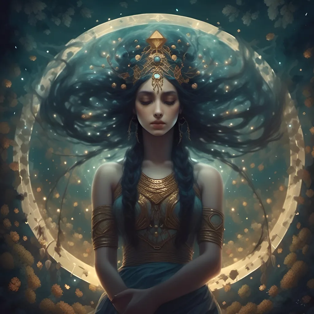 Prompt: <mymodel> In Greek mythology, Nyx (/nɪks/ NIX;[2] Ancient Greek: Νύξ Nýx, [nýks], "Night")[3] is the goddess and personification of the night.[4] In Hesiod's Theogony, she is the offspring of Chaos, and the mother of Aether and Hemera (Day) by Erebus (Darkness). By herself, she produces a brood of children which are personifications of primarily negative forces. She features in a number of early cosmogonies, which place her as one of the first deities to exist. In the works of poets and playwrights, she lives at the ends of the Earth, and is often described as a black-robed goddess who drives through the sky in a chariot pulled by horses. In the Iliad, Homer relates that "she is greater than all the gods together"[5] and even Zeus fears to displease her.