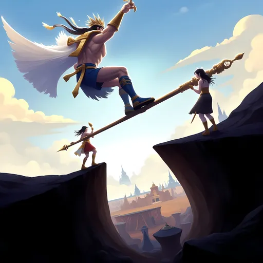 Prompt: Pantheon (League of Legends) is Hermes the God of travel.