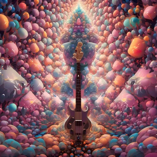 Prompt: <mymodel> fractal Alice in Wonderland on bass guitar, (surreal fantasy), vibrant colors, whimsical ambiance, soft lighting casting enchanting shadows, (ultra-detailed)