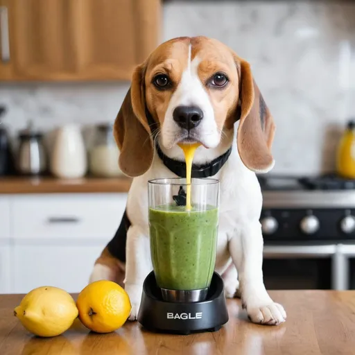 Prompt: beagle making a smoothie