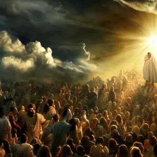 Prompt: the rapture, believers ascend into heaven to meet Jesus Christ, intricate, epic lighting, cinematic composition, hyper realistic, 8k resolution
