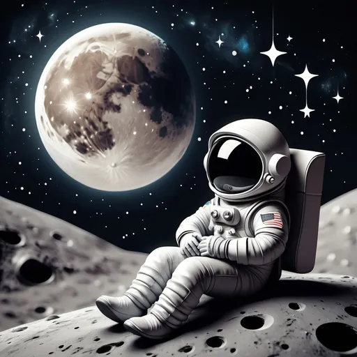 Prompt: a cute astronaut sitting on moon watching stars 