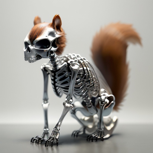 Prompt: t-1000 chrome squirrel skeleton