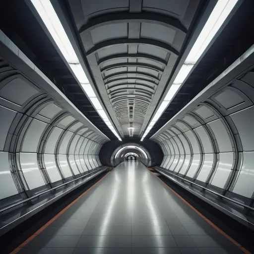 Prompt: An underground futuristic metro station underneath an Stadium in a futuristic style.
