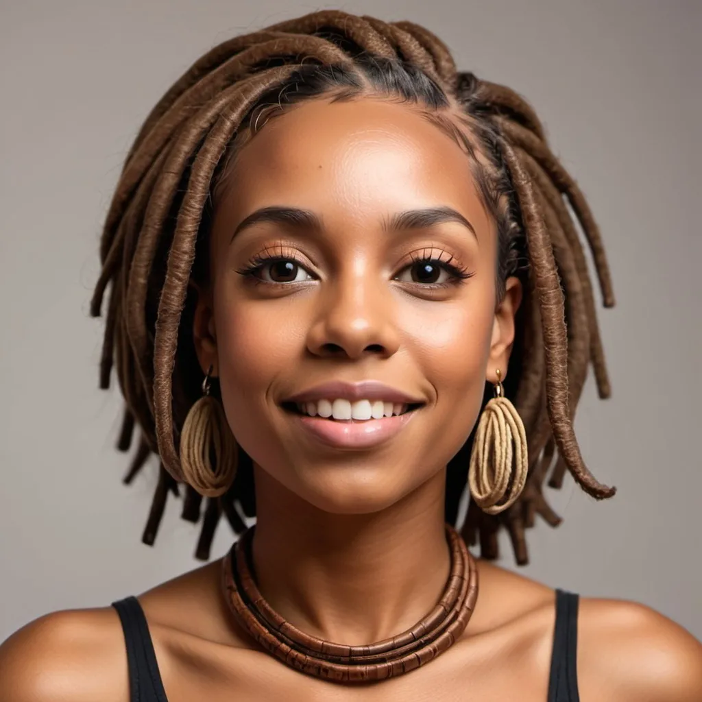 Prompt: GENERATE A PHOTO OF A AVERAGE HEIGHT BEAUTIFUL BROWNSKIN BLACK WOMAN WITH BROWN NECKLENGTH LOCS  WHO SELLS SEAMOSS