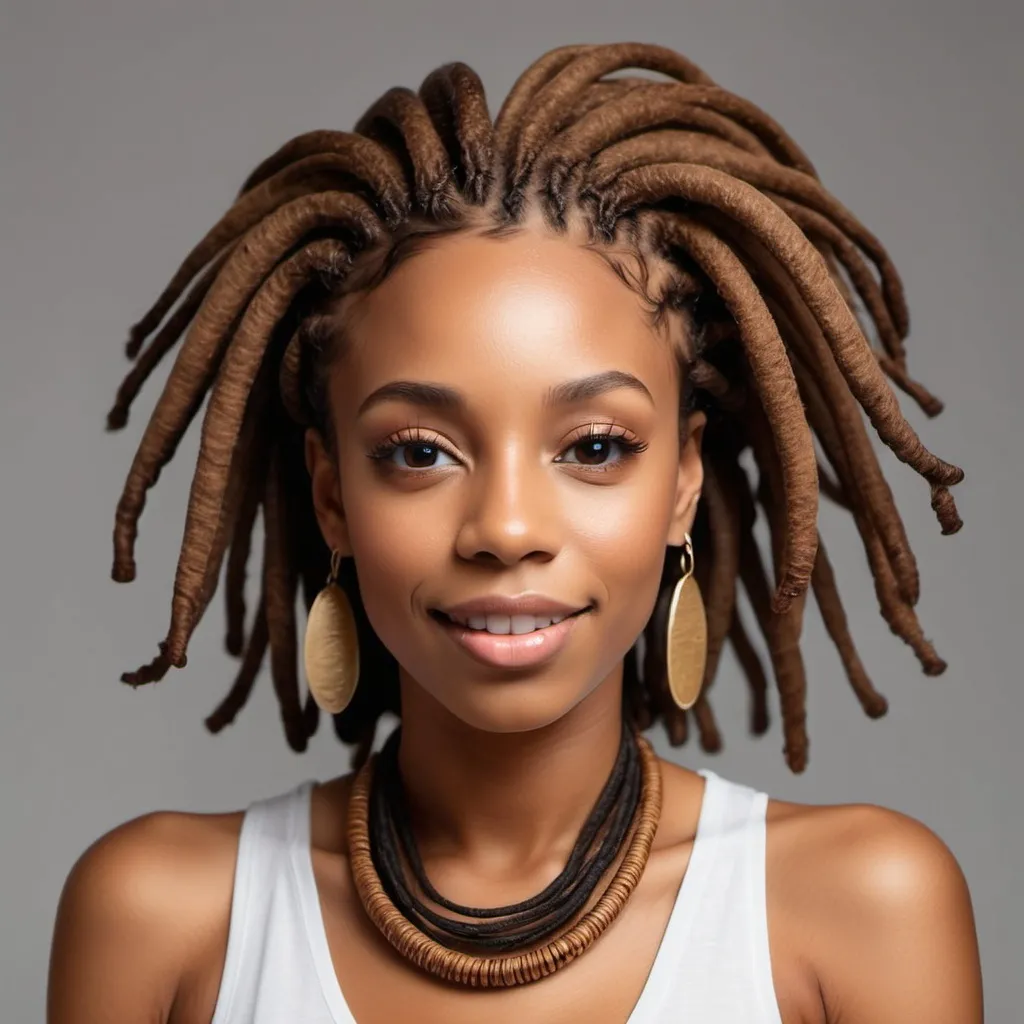 Prompt: GENERATE A PHOTO OF A AVERAGE HEIGHT BEAUTIFUL BROWNSKIN BLACK WOMAN WITH BROWN NECKLENGTH LOCS  WHO SELLS SEAMOSS