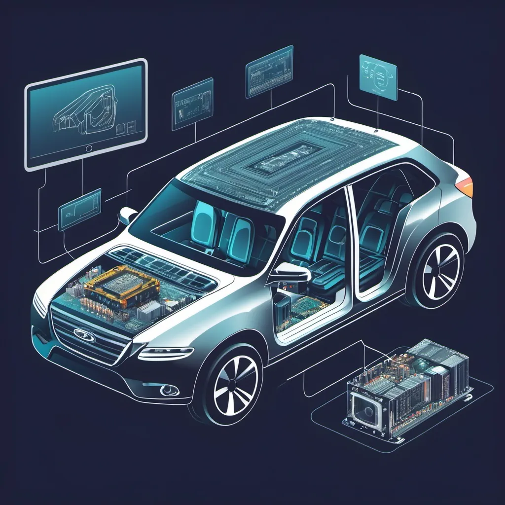 Prompt: Illustration for web design, showing embedded system design for vehicles