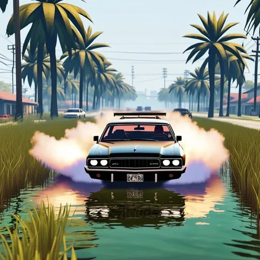 Prompt: GTA 6 car drifting in Florida swamps