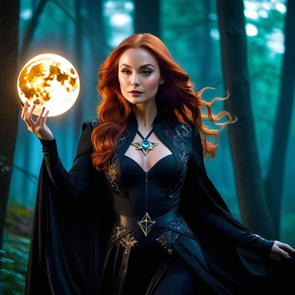 Prompt: Jean grey dressed as a mystical witch in black,