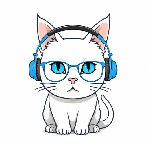 Prompt: Generate a white cat with blue glasses and blue eyes please! In sketchy style! With headphones.