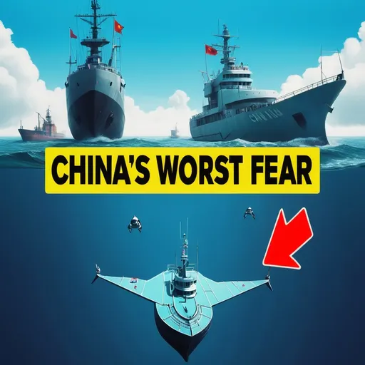 Prompt: a picture of two ships in the water with a sign that says china's worst fear below it, Aquirax Uno, futurism, terrifying, an illustration of