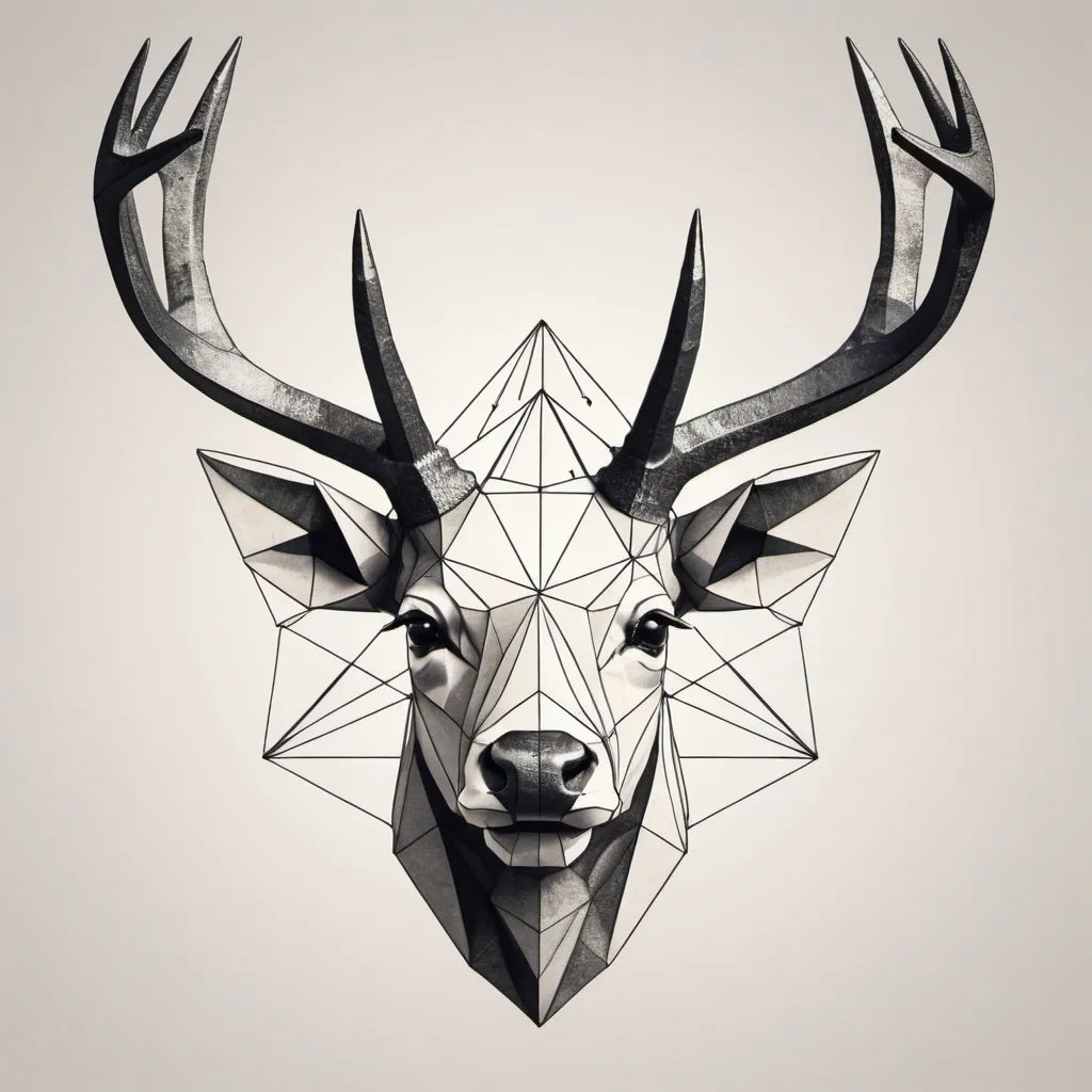 Prompt: Geometric stag with horns forming shape of a tooth