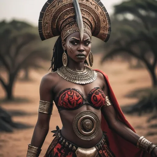 Prompt: beautiful african warrior with demon dress