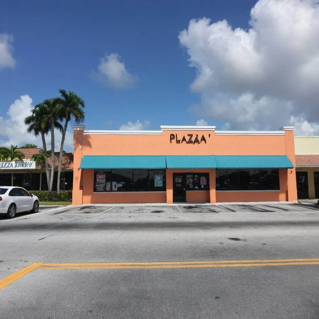 Prompt: strip mall named Plaza Delray