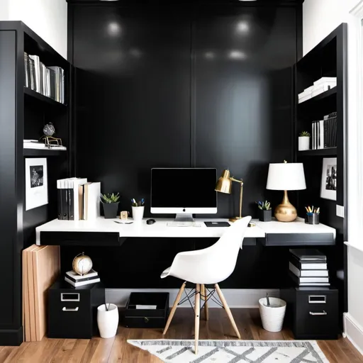 Prompt: home office with solid black in the center