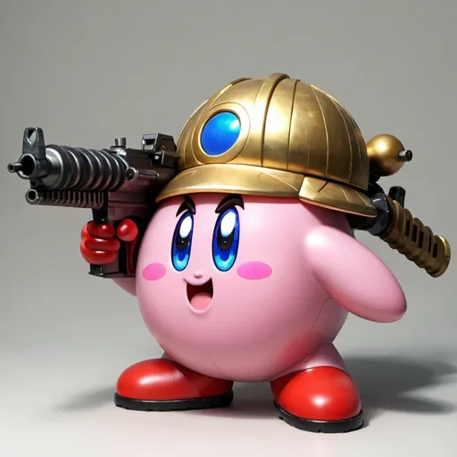 Prompt: Happy Kirby with a machine gun