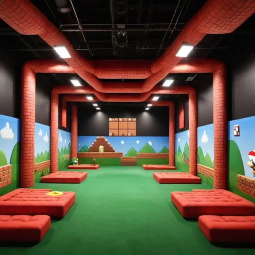 Prompt: An amazing super Mario bros themed experience 