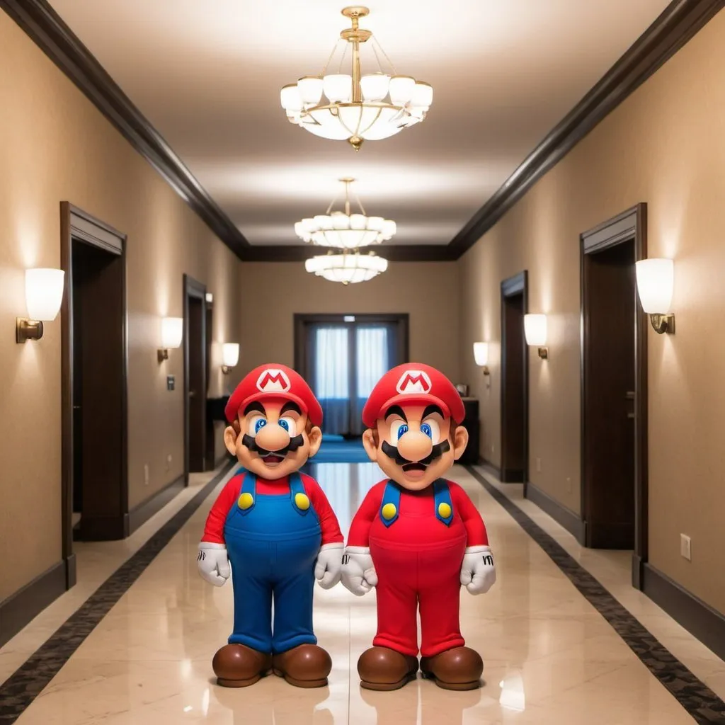 Prompt: Hotel Mario meets movie Mario