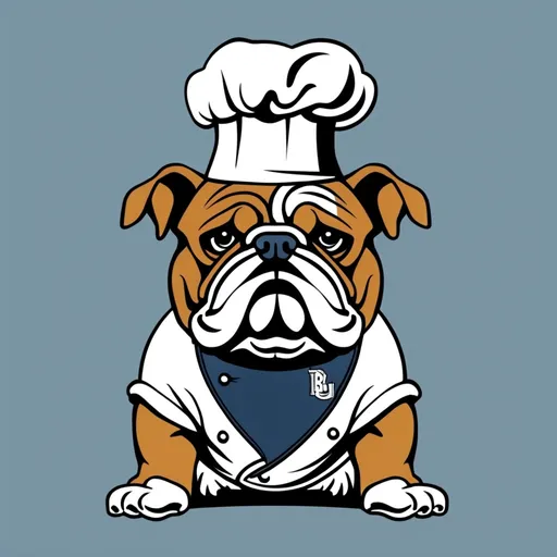 Prompt: Butler University Bulldog mascot with a chefs hat